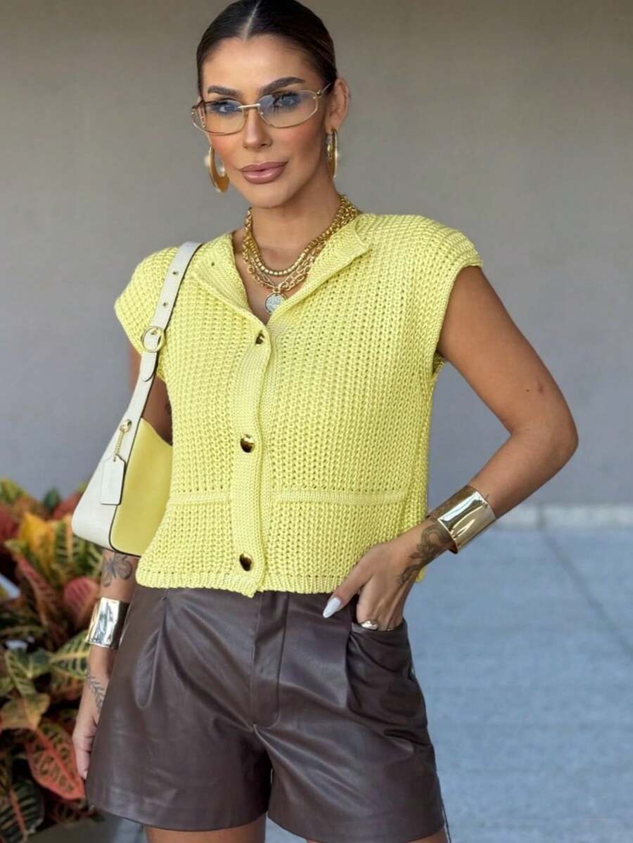 Austria Women's Vest - Sophistication And Elegance In Knitwear - 淺黃色 - 查看 1