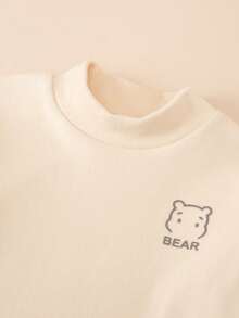2pcs/Set Young Boys Pajamas Bear Print Long Sleeve Tops Turtleneck, Fall Outfits Underwear & Sleepwear Suit For Autumn/Winter