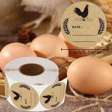 500pcs/Roll 2-Inch Round Kraft Paper Egg Labels With Chicken & Wheat Pattern - Natural Brown, Strong Adhesive, Easy To Write & Peel, Suitable For Mason Jars, Farmers, Crafts And Organization, Kitchen Labels | Farm Theme Stickers | Easy Peel Stickers - 500 Egg Preservation Labels - View 4
