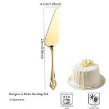 Set 3 buc. Set de șervi pentru tort în stil baroc, șervi premium din oțel inoxidabil, ustensile rafinate pentru servirea torturilor, potrivite pentru nunți/zile de naștere/petreceri de ceai/reînnoiri de casă, articole esențiale pentru catering/petreceri/bufet, cadou excelent, decor de bucătărie