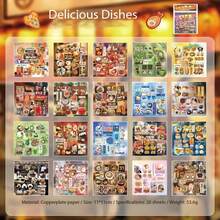 Lingering Memories: Japanese Vintage Style Sticker Book - A Versatile Collection Of 20 Patterned Stickers Featuring Delectable Food And Adorable Pets Perfect For Decorating Journals, Phone Cases, Water Bottles - Acrylic Adhesive With High Gloss, Plastic Texture, Cute Bento Design, Reusable For Journal Decoration
