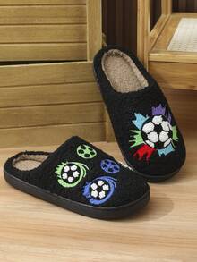 Plus Size Men's Football Pattern Party Thick Sole Comfortable Plush Warm House Slippers, Autumn/Winter