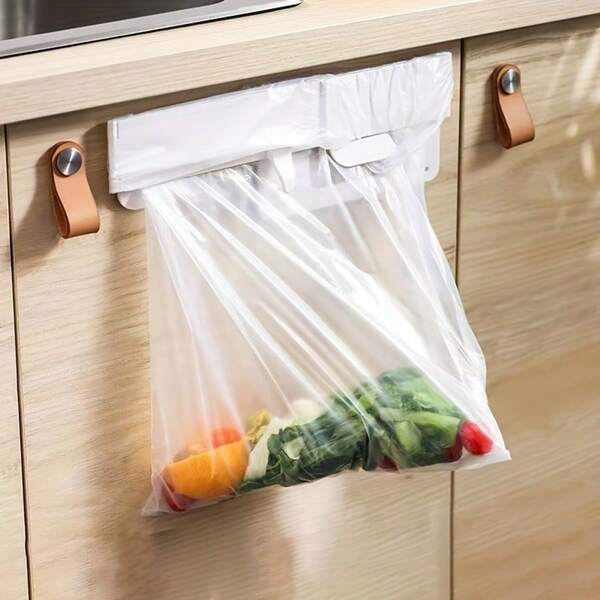 1pc Foldable Garbage Rack Household Cabinet Door Wall Mounted Universal Plastic Bag Hanger, Kitchen Storage Garbage Bag Holder
