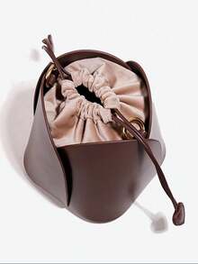 Drawstring Pocket Petal Brown New Basket Bucket Bag Niche Design Retro Women's Handbag Ladies Shoulder Crossbody Bag With Anti-Wear Rivets At The Bottom, Suitable For Weddings, Leisure, Daily Social Gatherings And Festivals