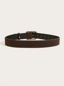 1pc Women's Retro Copper Square Buckle Velvet Wide Waist Belt, Suitable For Dresses And Coats - Coffee - View 3