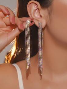 Glamorous Spring Colorful CZ Crystal Long Tassel Earrings Stud Dance Club Party Graduation Jewelry 1 Pair