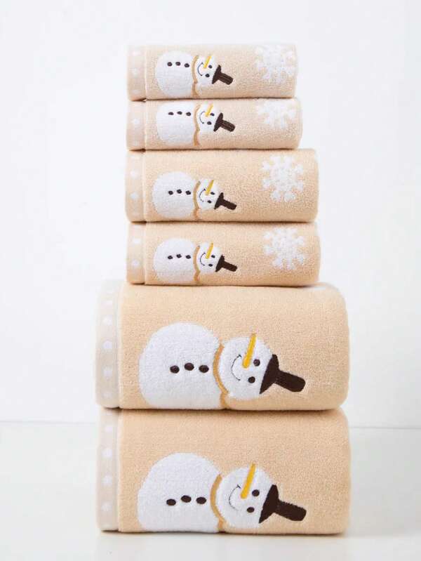 1 pieza Toalla de baño color caqui, con patrón bordado de muñeco de nieve navideño en jacquard, rectangular de 70*140cm para adultos para nadar o bañarse, o toalla de mano de 34*74cm, pañuelo de 34*34cm, de secado rápido, absorbente y suave, adecuado para baño, cocina, viaje, regalo de vacaciones, gimnasio, playa, hotel, salón, toallas de ducha al aire libre para salón de belleza, hotel deportivo, artículos esenciales para el hogar