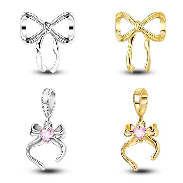 PARCOM 1-Piece Silver-Plated Bow Charm Series Fashionable And Charming New Design, Suitable For Women's Jewelry Original Bracelet Or Bracelet And Necklace DIY Jewelry Making, Can Be Used As Birthday, Holiday Perfect Jewelry Bracelet Ornaments, Gifts