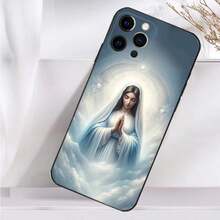Custodia per iPhone 16, 15, 14, 13, 12, 11 Plus, Pro Max, XS, X, XR, SE, Mini, 8, 7 in morbido silicone nero con tema cristiano e immagine della Vergine di Guadalupe - Z2 - Visualizzare 7