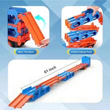 61 英寸双轨和发射器卡车玩具套装，2 辆金属汽车和可折叠货物运输车，适合 2 3 4 5 6 岁男孩女孩的车辆玩具礼物，最佳节日圣诞礼物