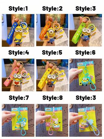 Minions Porte-clés pendentif authentique de dessin animé, pendentif de statue de voiture créative pour couple, petit cadeau, décoration de chambre, décoration de chambre à coucher, décoration de la maison, décoration murale, décoration scolaire, surprise scolaire, décoration de dortoir, fournitures de rentrée scolaire