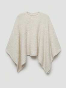 Herbst/Winter Mode weite, weiche einfarbige lose Poncho Pullover, gerippte Vorderseite, kurze Rückseite, lange asymmetrische Alltagskleidung - Aprikosenfarben - Übersicht 7