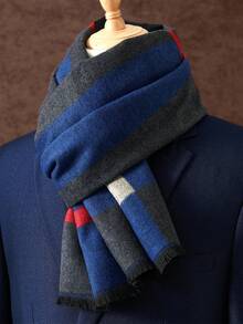 1pc 180*30cm Business Printed Scarf For Autumn/Winter Outdoor, Colorblock Pattern, Fashion Windproof Neck Warmer, Classic Men Business Gift Luxury Faux Cashmere Scarf, Christmas Gift Men AccessoriesMen Scarves