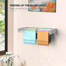 80cm Home Wall Mounted Drying Rack, Laundry Drying Rack Collapsible With Aluminum Rods Foldable Indoor Retractable Clothes Hanging Rack For Bathroom Laundry, Space Saving Foldable Laundry Drying Rack, Space Saving Collapsible Wall Mount Clothes Drying Rack With Wall Template, 5 Stainless Steel Rods, 60 Lb Capacity - White - View 7