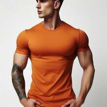 MIL200FIT Playera para hombre, tipo camiseta, manga CORTA cuello redondo, tela ligera, térmica, secada rápido, corte ajustado - Naranja - Ver 3