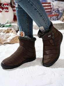 Women's Lightweight Snow Boots Winter Anti-Slip Ankle Boots Waterproof Slip-On Warm Fur Lined Sneakers(55 Is Not A Pair Of Shoes, But The Insoles.) - 咖色 - 查看 3