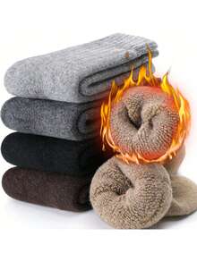 1/5 pares de calcetines de media caña de unicolor con forro polar grueso para hombres, calentadores de piernas cómodos y sencillos, adecuados para uso diario, invierno