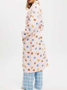 Womens Plush Soft Robe Long Sleeve Belted Striped Bathrobe With 2 Pockets For Spa, Pool - Hồng - Xem 4