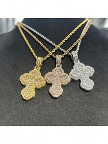 1件四叶草云朵十字形吊坠项链，铜镶嵌锆石，时尚设计首饰 - A - 查看 6