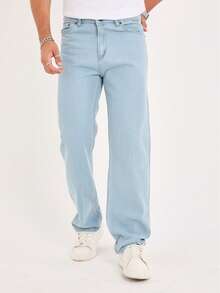 Men's Casual Washed Straight-Leg Jeans - Baby Blue - View 2