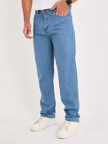 Men's Casual Everyday Slant Pocket Straight Leg Jeans - Aquarius Blue - View 9