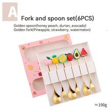 Stainless Steel Spoon And Fork Set, Cartoon Fruit Figurine Spoon And Fork Combination Set, Holiday Gift Set, Souvenir Spoon And Fork Fruit Fork Gift Box