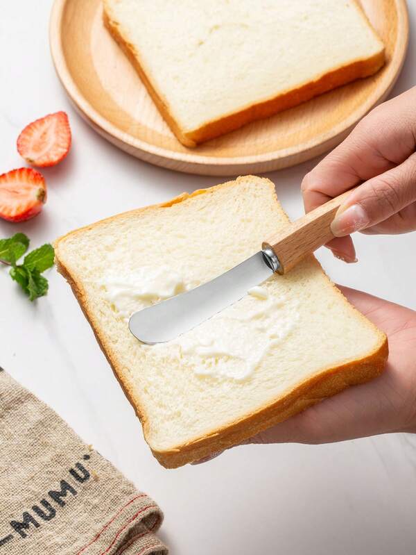 1 pieza/3 piezas/6 piezas Cuchillo de pan, mermelada y mantequilla con mango de madera, espátula para glasear, raspador de crema