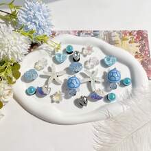 20 قطعة/عبوة أزرق سلسلة قشرة السلحفاة البحرية زينة للأحذية قابلة للفصل، مناسبة للصنادل المنصة المثقبة والشباشب والأحذية البيتية والأحذية الشاطئية، اكسسوارات أحذية DIY