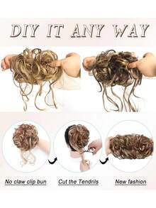 合成凌乱发髻发片卷发发髻接发带弹性接发发圈凌乱适合女性日常穿着和聚会 - 彩色 - 查看 5