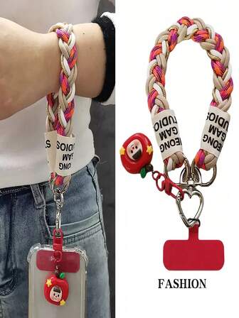 圣诞手机挂绳1PC金线编织手腕手机挂绳手腕短编织绳女户外防丢绳旅游出差登山绳结实礼物垫