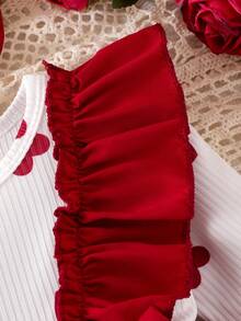 4件套女婴优雅套装：撞色蝴蝶结饰边连体衣连衣裙、发带和蝴蝶结装饰袜