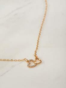 Clariva 1 pieza Collar minimalista de doble corazón hueco de moda, adecuado para uso diario y como regalo para citas, regalos de Navidad - Amarillo Oro - Ver 1