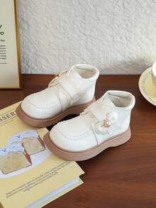 New Lace Trim Decorated PU Leather Children's Boots, Western Cowgirl Style Girls' Boots, Solid Color Soft Lining Cute Princess Personalized Shoes, Thick Sole Heightening, Suitable For School, Daily, Vacation, All Season Wear