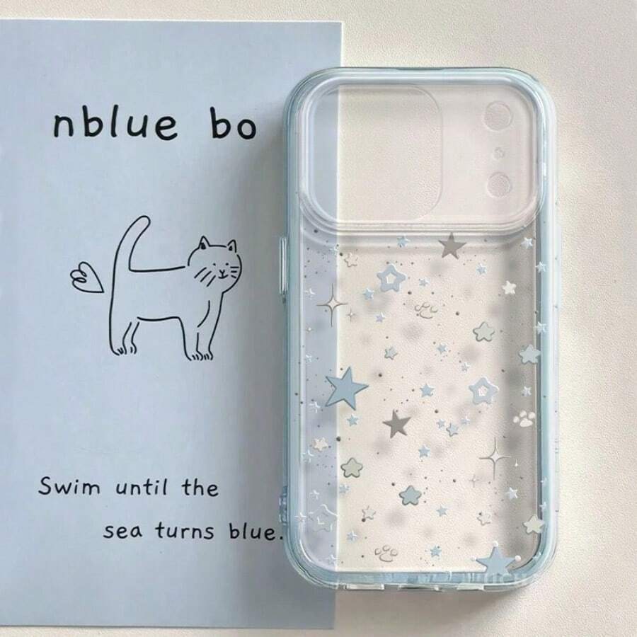 Star Large Hole Transparent Multi-Color Frame Phone Case For IPhone 17 Air/16/15/14/13/12 Pro Max 14 15 16 17 Plus 11 12 13 14 15 16 17 Pro Girly Heart Non-Slip Soft Case Anti-Drop Protective Cover - 藍色 - 查看 1