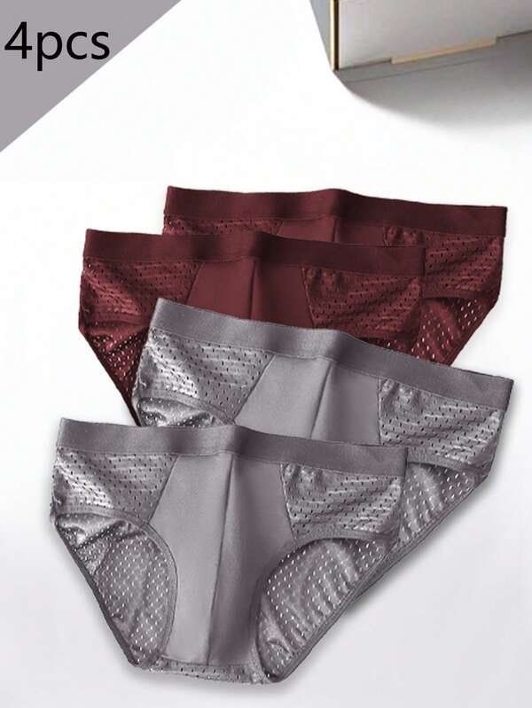 4pcs Men's Soft Breathable Solid Color Briefs