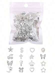 40Pcs/Set Random Silver Metal Nail Charms Assortment, Including Star Nail Studs, Shiny Cross, Cute Planet Zinc Alloy Nail Decals And 3D Y2K Rhinestone Nail Jewelry, Nail Art Accessories Nail Supplies Nails Nail Gems - Vàng 5 - Xem 1