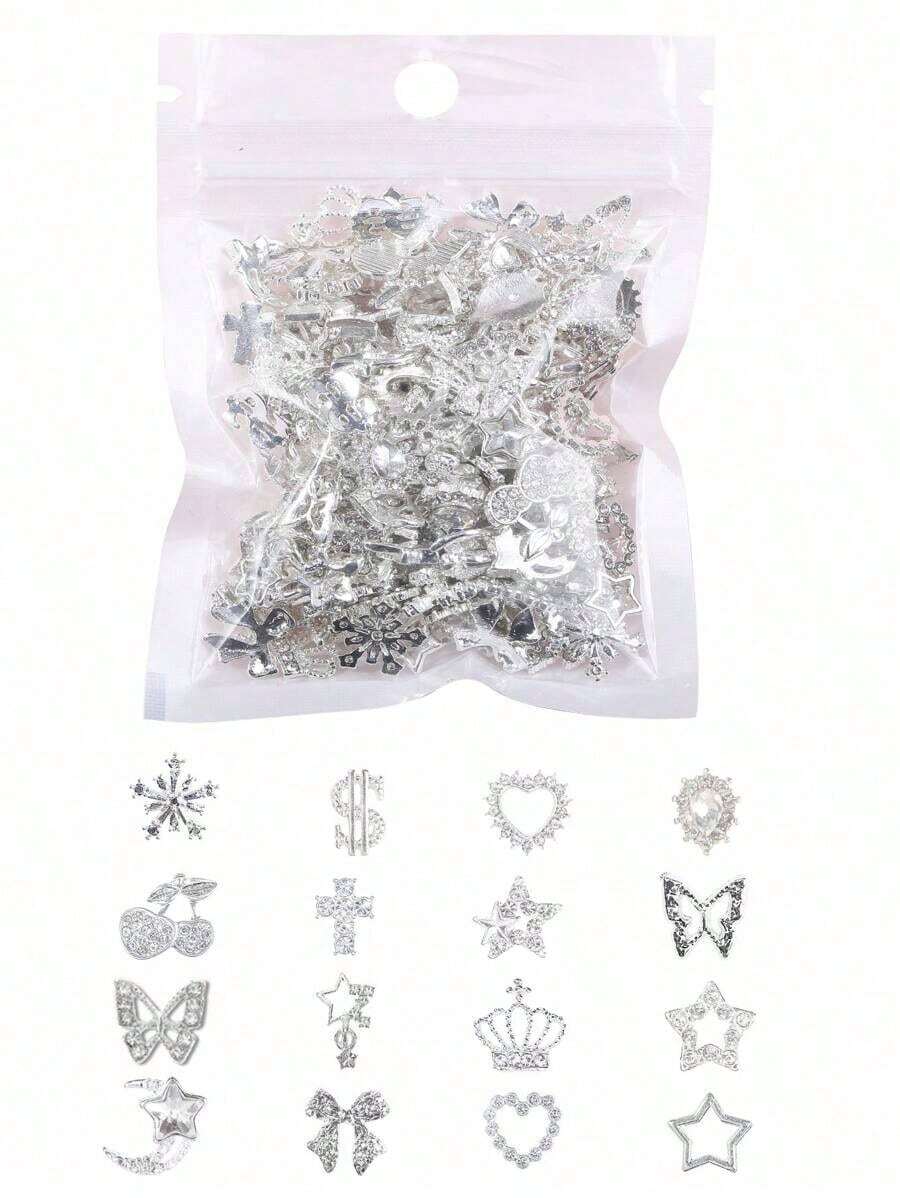 40Pcs/Set Random Silver Metal Nail Charms Assortment, Including Star Nail Studs, Shiny Cross, Cute Planet Zinc Alloy Nail Decals And 3D Y2K Rhinestone Nail Jewelry, Nail Art Accessories Nail Supplies Nails Nail Gems - Vàng 5 - Xem 1