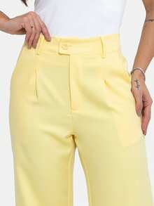 Simple Elegant Casual Polyester Zipper Pocket Button Daily Pants - Yellow - View 6