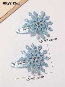 2pcs/Set Girls Elsa Princess Snowflake Hair Clips Set, Suitable For Daily Decoration, Christmas Decoration