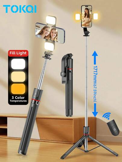 TOKQI 171.7CM Extended Tripod Selfie Stick,Detachable Design Rotation Phone Holder With Wireless Remote Control,Portable, Lightweight, Compatible With Android IOS Smartphones,Gopro,Sport Camera