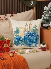 1 pieza/4 piezas Funda de almohada de lino con estampado de árbol de Navidad y duende regalo, 17.7*17.7 pulgadas/45X45cm, funda de cojín decorativa para habitación, dormitorio, sofá, sin relleno de almohada
