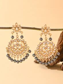 3pcs Set Rhinestone Inlaid Headband, Luxury Faux Pearl Pendant Earrings Jewelry Set, Suitable For Women's Daily, Party, Wedding Occasions - Head Chain + Earrings - View 8