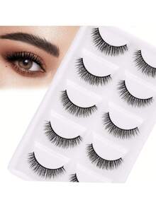 10 对完整假睫毛，透明人造貂皮睫毛，自然纤长 - 送给女士的礼物 假睫毛，睫毛，睫毛，假睫毛 - 黑色 - 查看 9