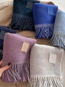 1pc Premium Simple Multi-Color Tassel Wool Blend Scarf, Warm & Versatile For Autumn/Winter, Unisex