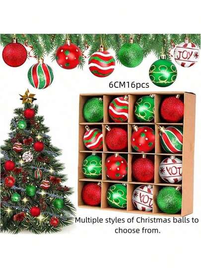 16pcs/Set 6cm Christmas Decorations, Christmas Tree Ornaments Ball Set, Plastic Round Ball Pendant, Window Display Holiday Party Decor, Home Decor (Electroplated Balls May Have Slight Glue Overflow, Minor Scratches, And Glitter Shedding, Which Is Normal And Does Not Affect Use) Room Decor Winter