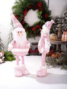 1pc Cute Christmas Pink Sequins Retractable Decorative Ornaments, Santa Claus, Snowman, Elk Desktop Decorative Ornaments, Christmas Tree Scene Decoration Props, Holiday Party Christmas Atmosphere Decoration Props, Christmas Decorations Gift, Christmas Decor, Room Decor, Home Decor