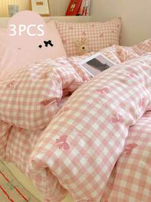 Bộ ga trải giường 3 món (1 ga trải giường + 1/2 vỏ gối, không bao gồm chăn bông), họa tiết kẻ caro đơn giản, ga trải giường mềm mại và thoải mái, phù hợp cho phòng ngủ, phòng khách. - Nhiều màu - Xem 15