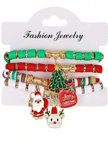 4pcs/1pc Christmas-Themed Bracelet Set, Handmade Santa Claus Pendant, Suitable For Christmas Holiday Gifts, Party Dress-Up Accessories.
