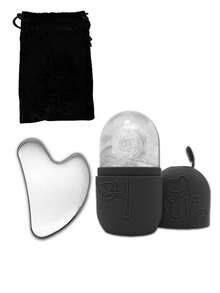 3-częściowy lodowy wałek do masażu twarzy + stalowa deska gua sha + flanelowy woreczek - Zestaw lodowych wałków do pielęgnacji skóry twarzy, narzędzia do masażu twarzy, silikonowy lodowy wałek do masażu twarzy, lodowy wałek, stalowa deska gua sha, do łagodzenia opuchlizny twarzy i oczu