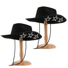 A Unisex Cowboy Hat Adorned With Studs And Rhinestone Stars, Featuring A Punk-Inspired Glossy Finish. Suitable For Parties, Cosplay, Dances, Masquerade Balls, Festivals, Weddings, Birthdays, And Music Festivals. - Multicolor - View 15